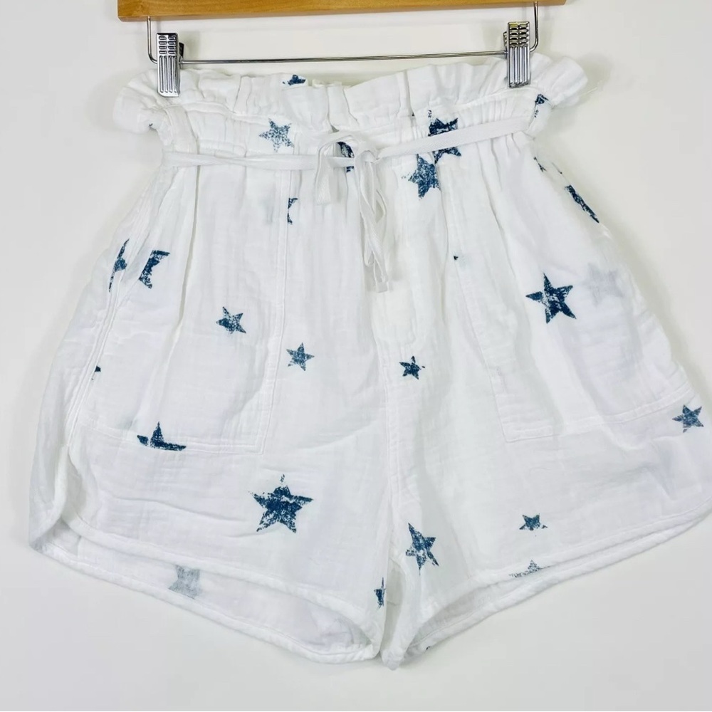 NWT Splendid White Gauze Blue Stars High Waist Paper bag Shorts